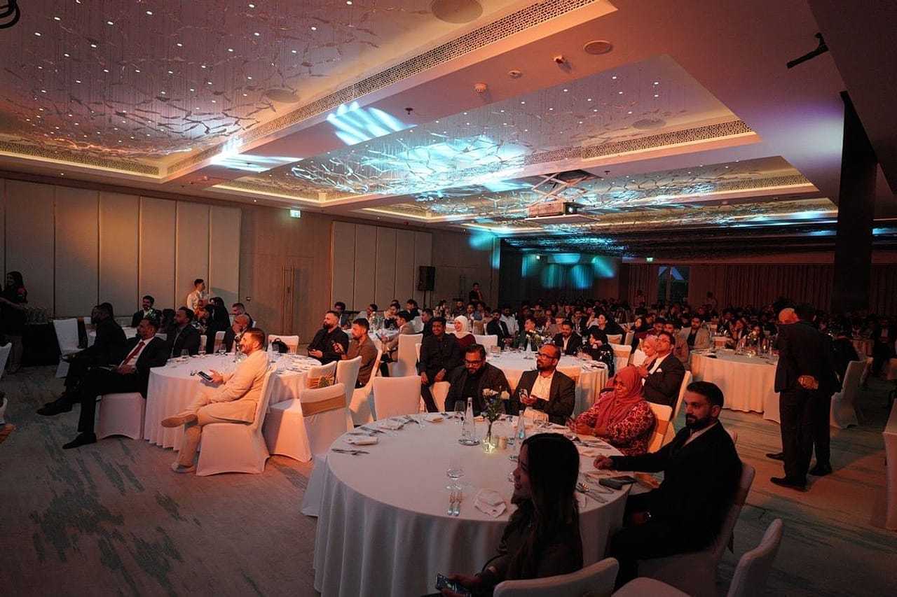 Corporate gala celebration and recognition evening in ballroom